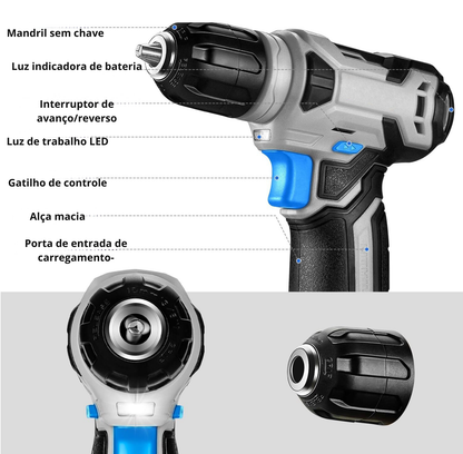 ToolMaster™ - Conjunto de 126 Ferramentas com Berbequim Recarregável