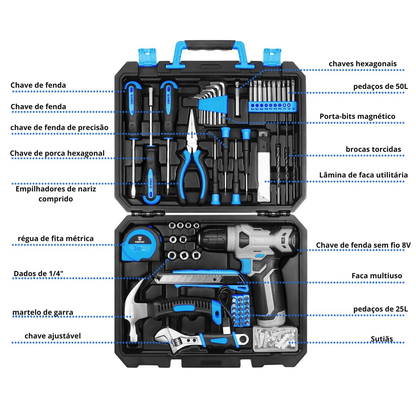 ToolMaster™ - Conjunto de 126 Ferramentas com Berbequim Recarregável